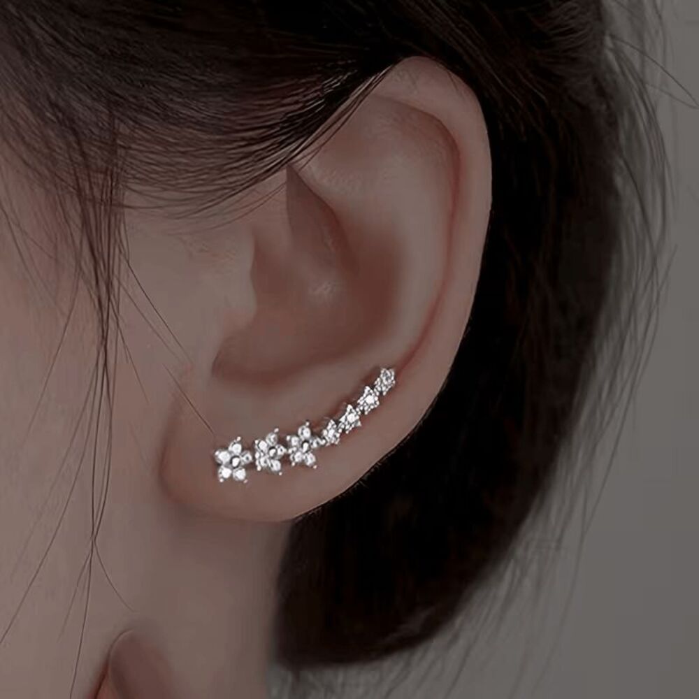 Diamond Silver Flower Earrings